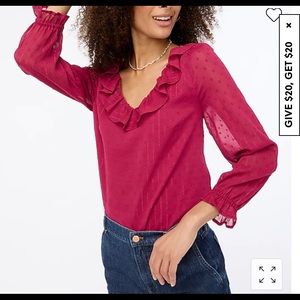 NWT jcrew clip-dot ruffle neck magenta plus size blouse